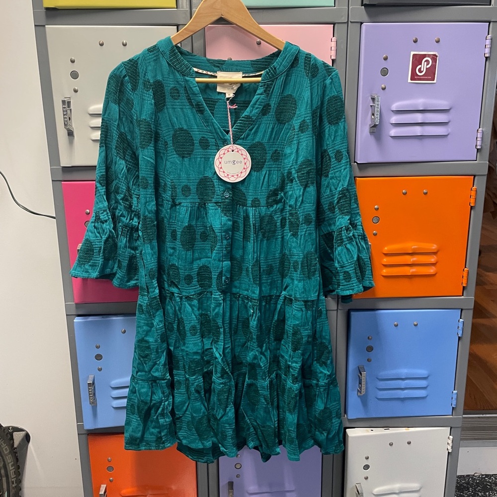 Umgee Teal Textured Dress, M, NWT
